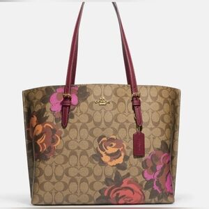 Coach Purse Handbag Bag Tote Jumbo Floral Accents Brown Mollie Ce576